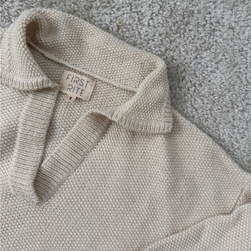First Rite Cream Knit Collared Sweater - Picture 3 of 4